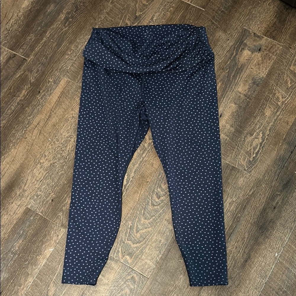 Nike Yoga Blue Polka Dot Twist Leggings High Rise 7/8 Length Women’s Size XXL